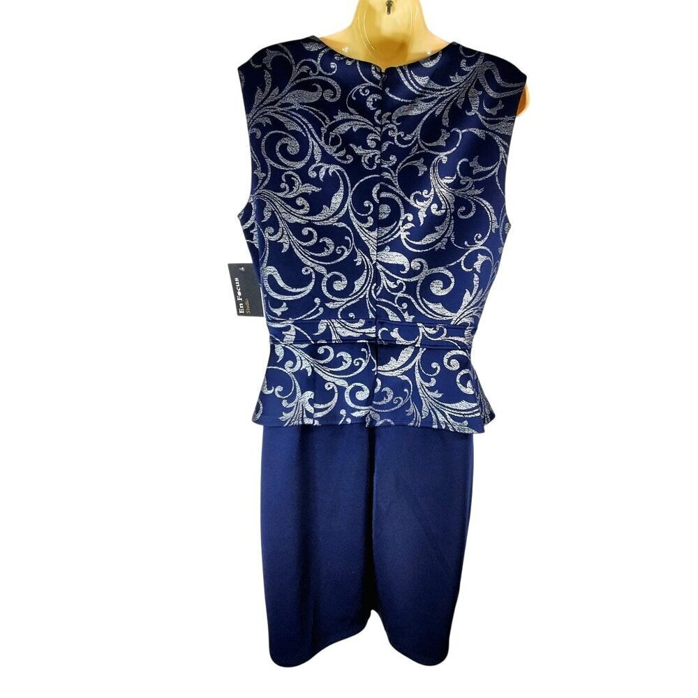 En Focus Studio Navy Blue Sleeveless Peplum Pencil Dress Size 14 NWT - Picture 3 of 11